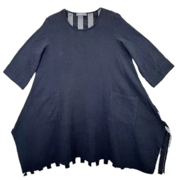 Alembika Women Size 0 A-Line Artsy Tunic Shirt Black White Striped Lagenlook - Picture 4 of 14